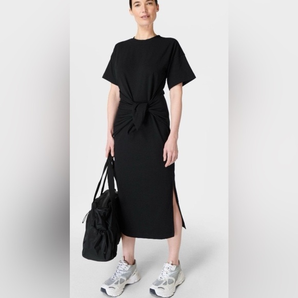 SWEATY BETTY Knot Front Midi Dress size 12 black - Picture 3 of 9